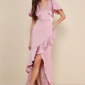Lulu's Pink satin maxi dress
